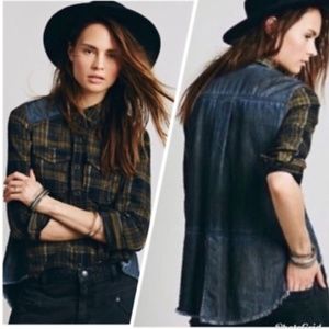 Free People Getaway Flannel Denim Shirt - XS